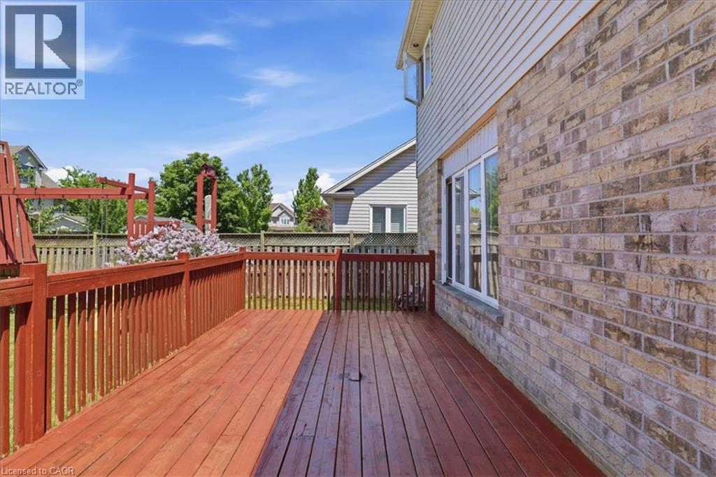 Expansive wood deck with a red stain finish - 43 Decaro Crescent, Cambridge, ON - Outdoor With Exterior