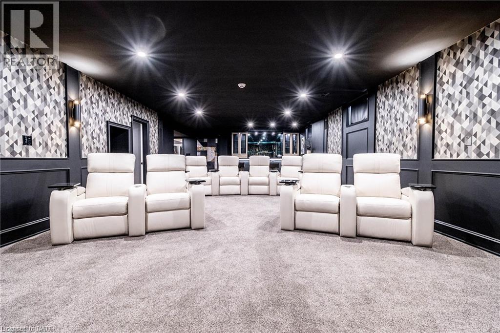 Dedicated media room featuring patterned wall coverings and dark wainscoting - 76 Adriatic Boulevard, Hamilton, ON - Indoor Photo Showing Other Room