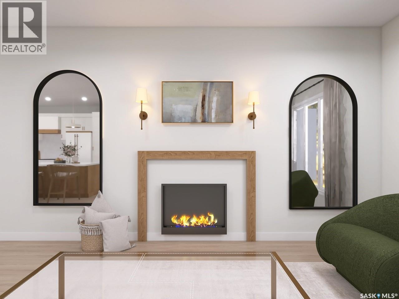 8 Oak Bay, Shields, SK - Indoor Photo Showing Living Room With Fireplace