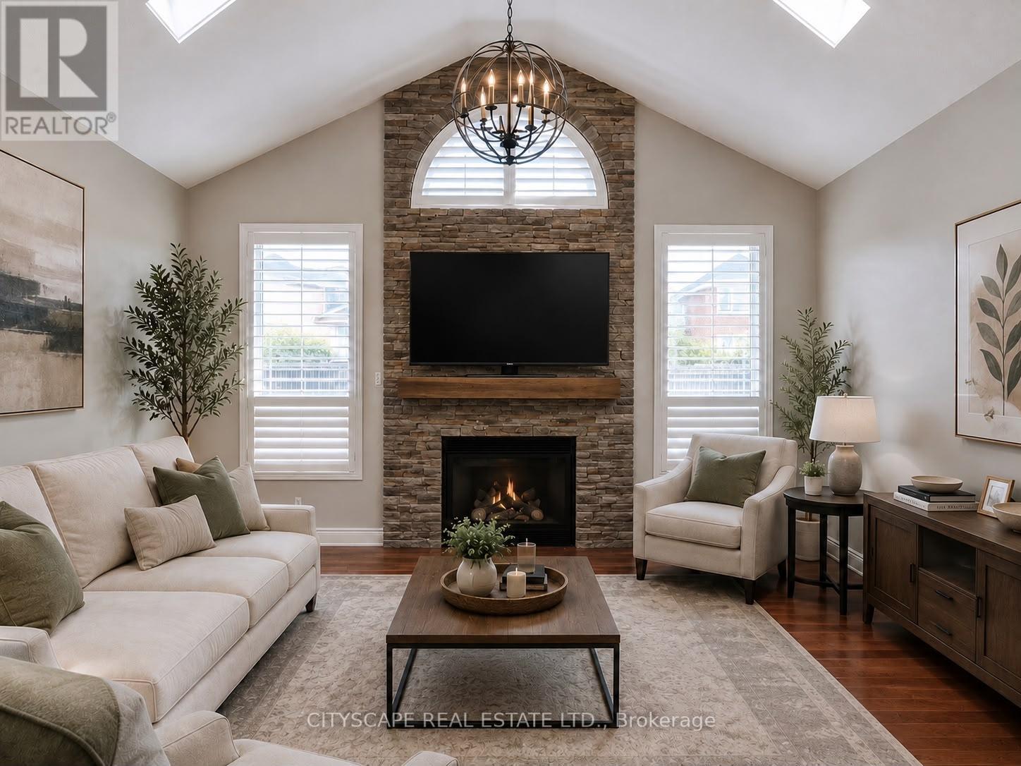 Virtual staging: Family room - 5409 Bestview Way, Mississauga, ON - Indoor Photo Showing Living Room With Fireplace