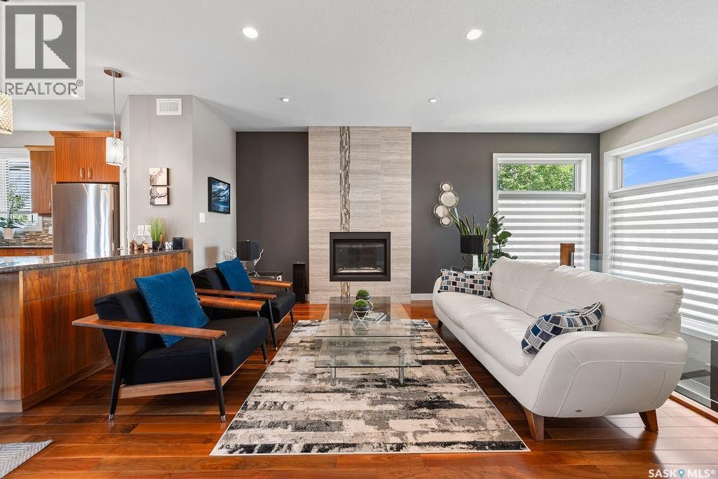 4110 Chuka Drive, Regina, SK - Indoor Photo Showing Living Room With Fireplace