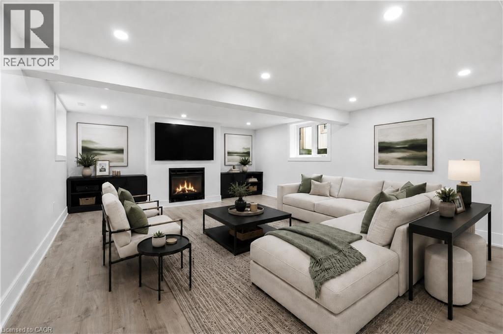 Virtually Staged Photo - 332 Woodworth Drive W, Ancaster, ON - Indoor Photo Showing Living Room With Fireplace