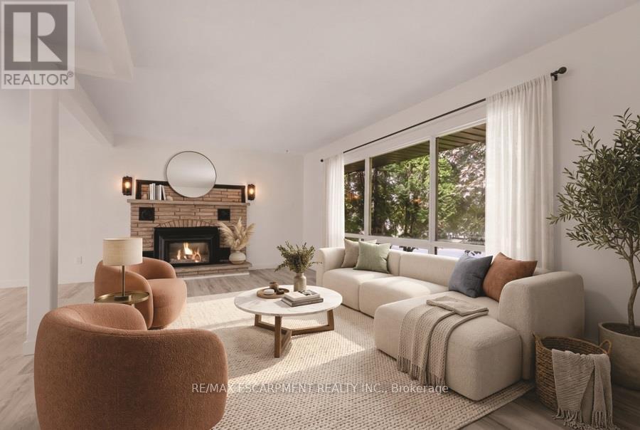 VIRTUALLY STAGED - 345 Berkindale Drive, Hamilton, ON - Indoor Photo Showing Living Room With Fireplace