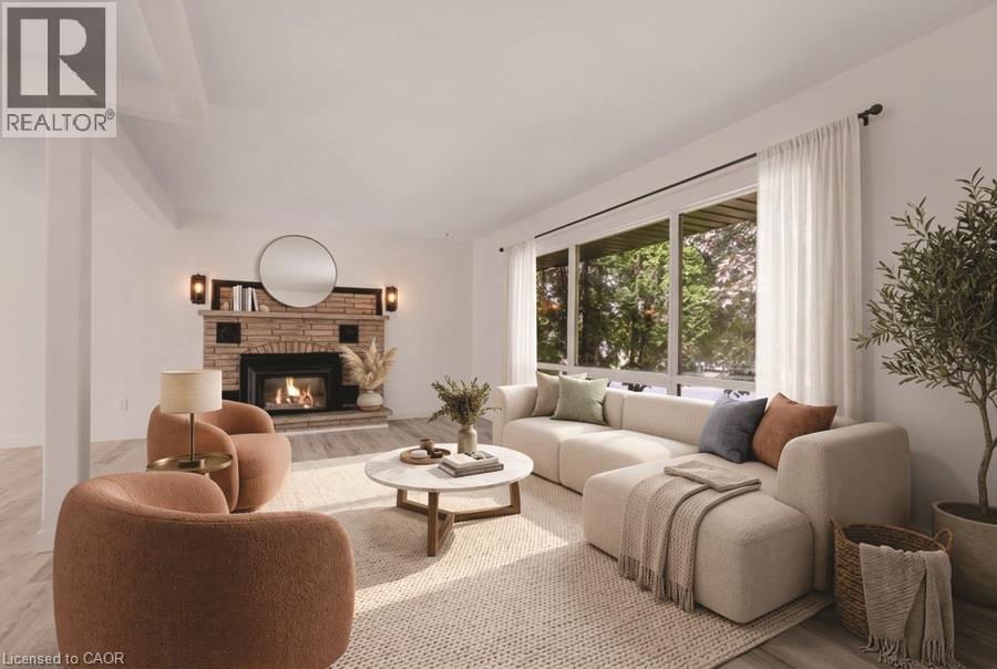 VIRTUALLY STAGED - 345 Berkindale Drive, Hamilton, ON - Indoor Photo Showing Living Room With Fireplace