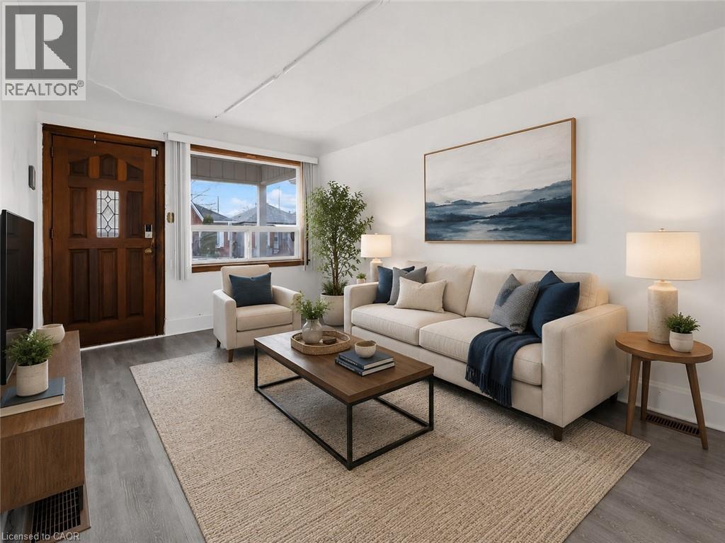 Virtually Staged Living room - 29 Harrison Avenue, Hamilton, ON - Indoor Photo Showing Living Room