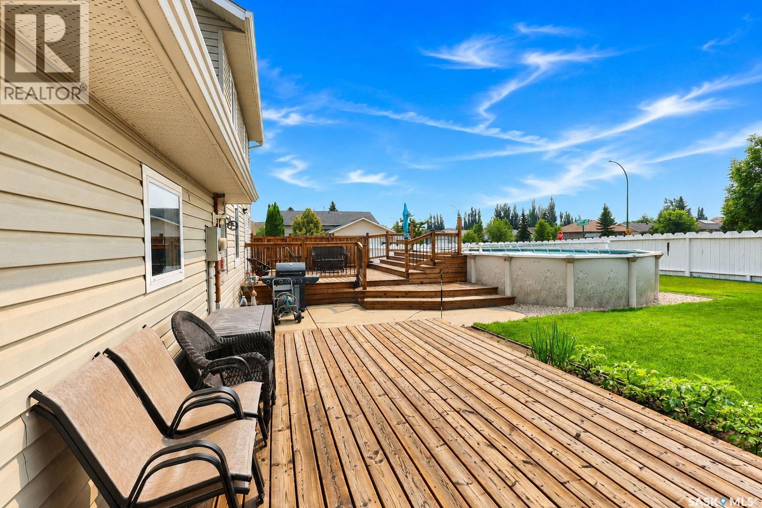 3 Meagher Place, Prince Albert, SK - Outdoor With Above Ground Pool With Deck Patio Veranda