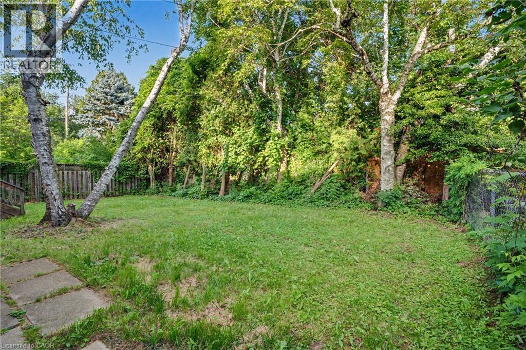 Expansive backyard featuring a large grass lawn, mature trees, and a partial privacy fence - 47 Bowman Street, Hamilton, ON - Outdoor