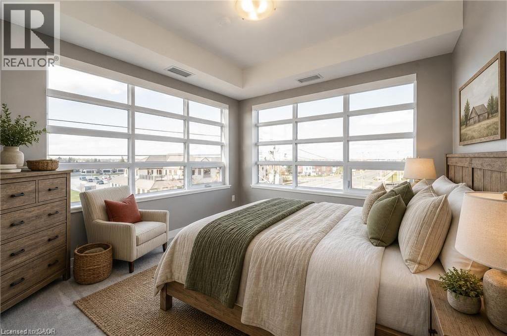Virtually Staged - 255 Northfield Drive E Unit# 302, Waterloo, ON - Indoor Photo Showing Bedroom