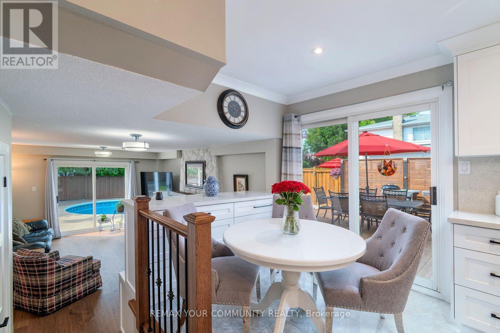 Sunny Breakfast Area with Walkout to Deck - 35 John Dexter Place, Markham, ON - Indoor Photo Showing Dining Room