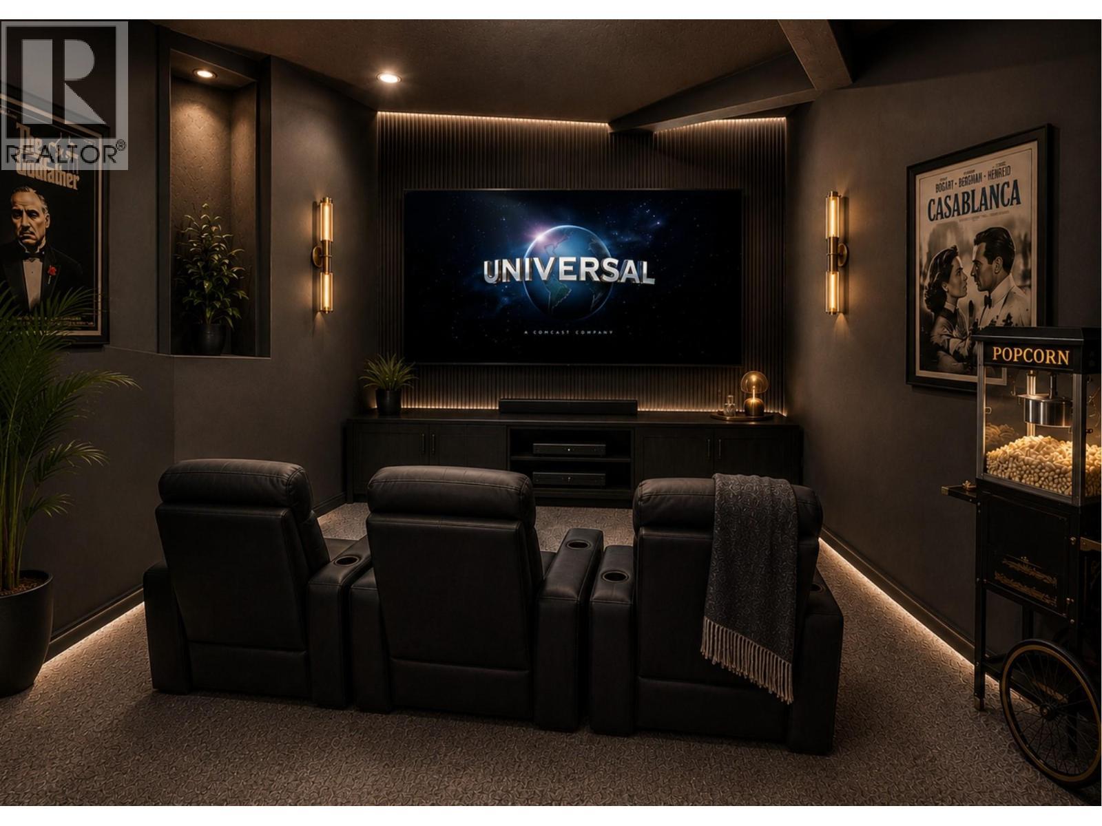 Lower level flex space virtually reimagined as home theatre room. - 7083 Jasper Drive, Vernon, BC - Indoor Photo Showing Other Room