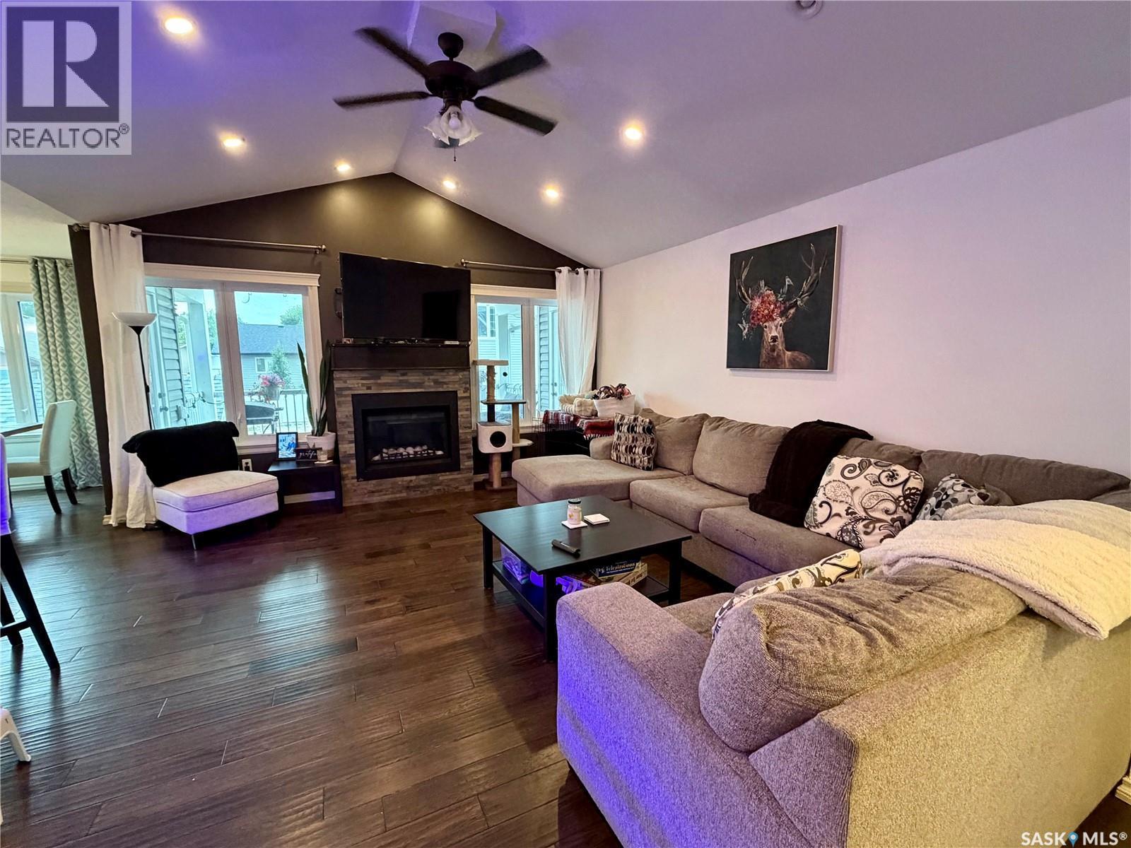 504 Wright Road, Moosomin, SK - Indoor Photo Showing Living Room With Fireplace