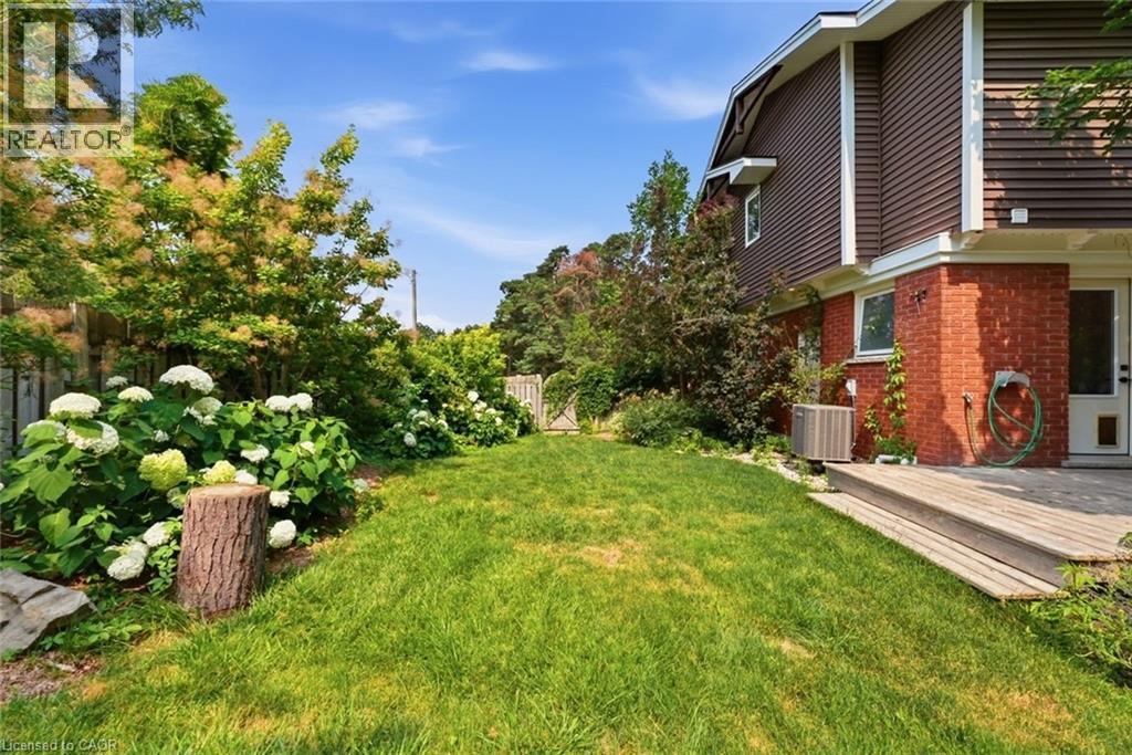 Expansive green lawn bordered by mature landscaping, including flowering hydrangeas and a variety of trees - 266 Ferndale Place, Waterloo, ON - Outdoor