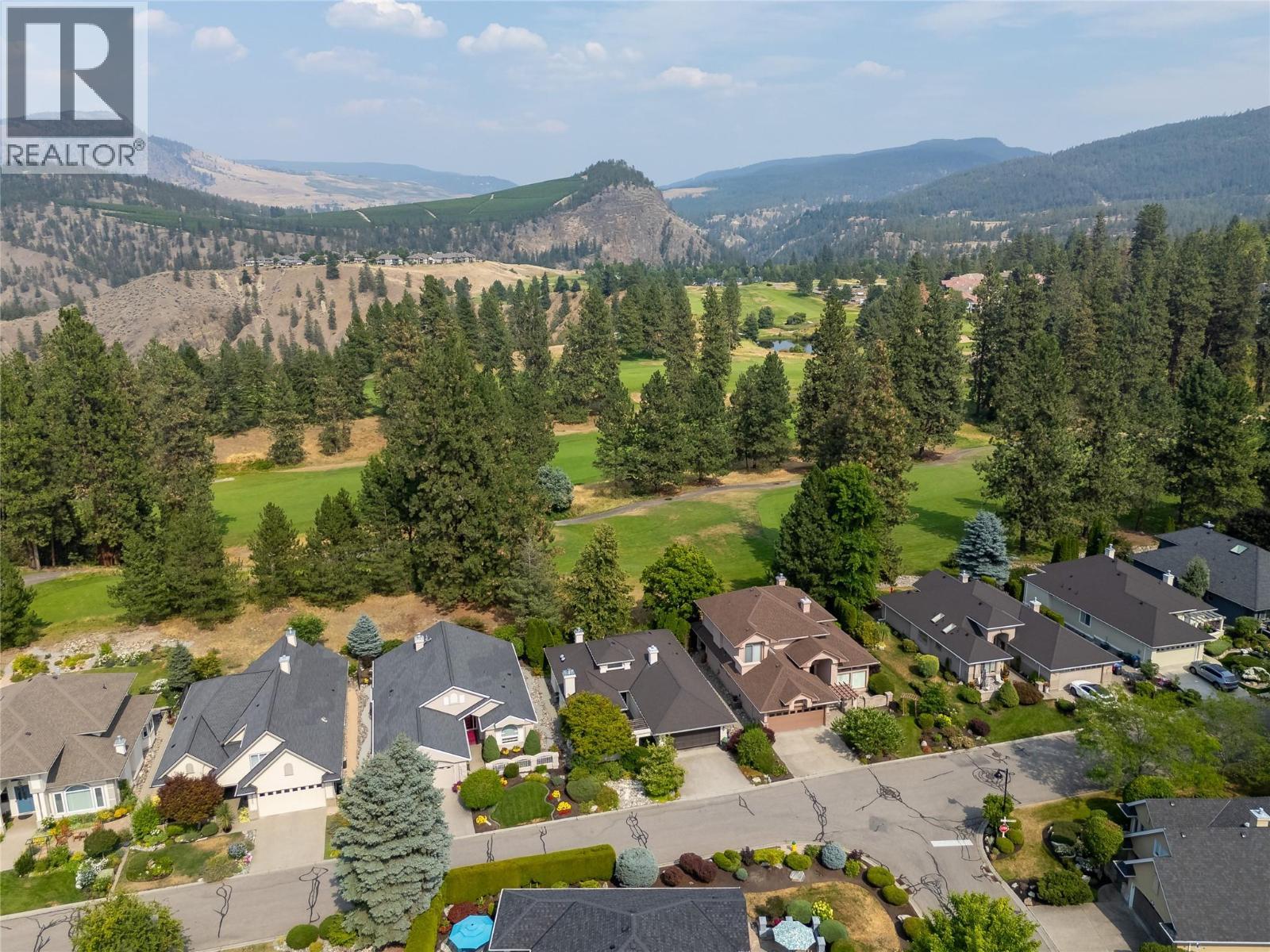 Aerial view of street and golf course views - 3889 Gallaghers Grange, Kelowna, BC - Outdoor With View