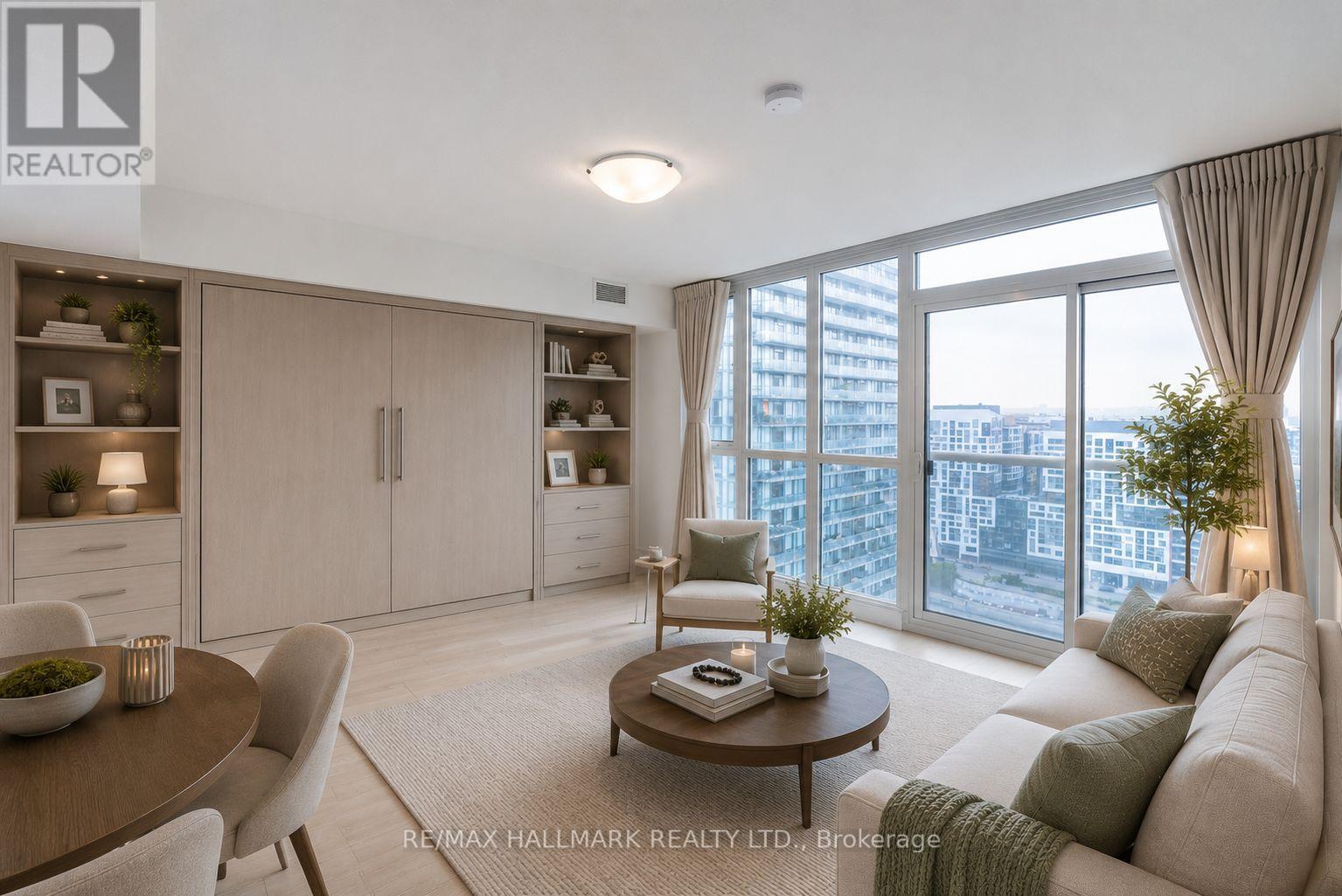 Virtually staged with Murphy bed concept - 2908 - 85 Queens Wharf Road, Toronto, ON - Indoor Photo Showing Living Room