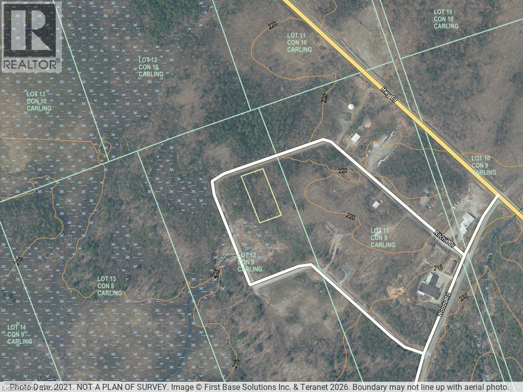 Aerial Map. Depicting property boundaries and topographic contours - 20 Ritchie Drive, Carling, ON