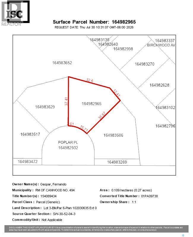 Lot 3 Blk 6 Poplar Place, Canwood Rm No. 494, SK