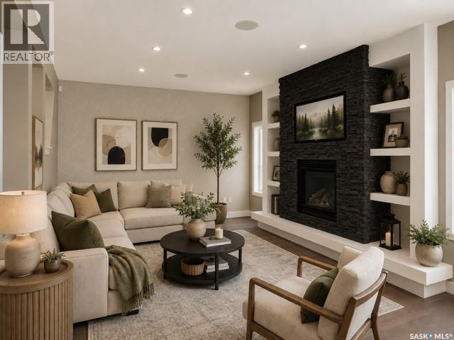 411 Flynn Lane, Saskatoon, SK - Indoor Photo Showing Living Room With Fireplace