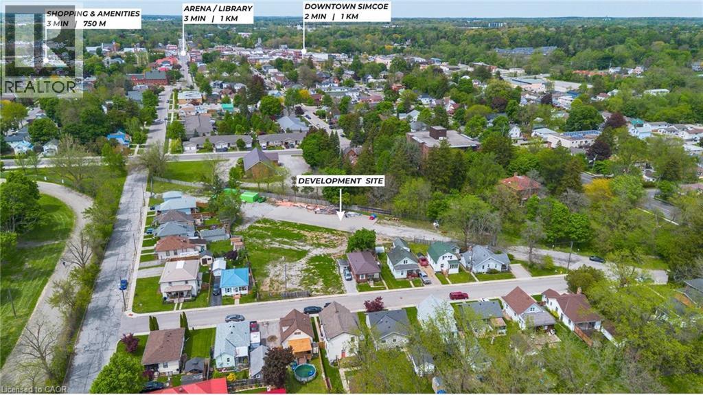 Aerial overview of a development site with surrounding residential properties - 9 James Street, Simcoe, ON