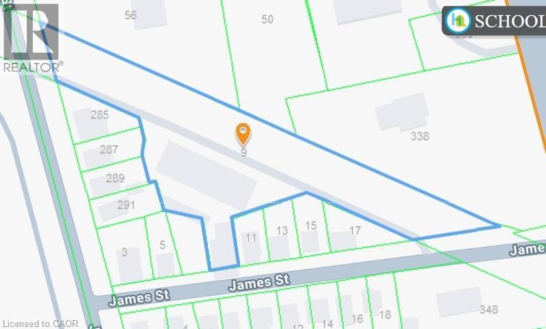 Property Plat Map. Illustrating the boundaries and surrounding parcels of the property - 9 James Street, Simcoe, ON