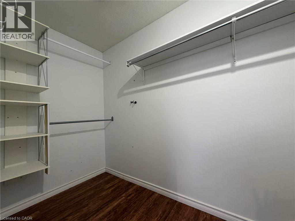 Walk-in closet featuring wood-finish flooring, white walls, and built-in shelving - 41 Edgemere Drive, Cambridge, ON - Indoor