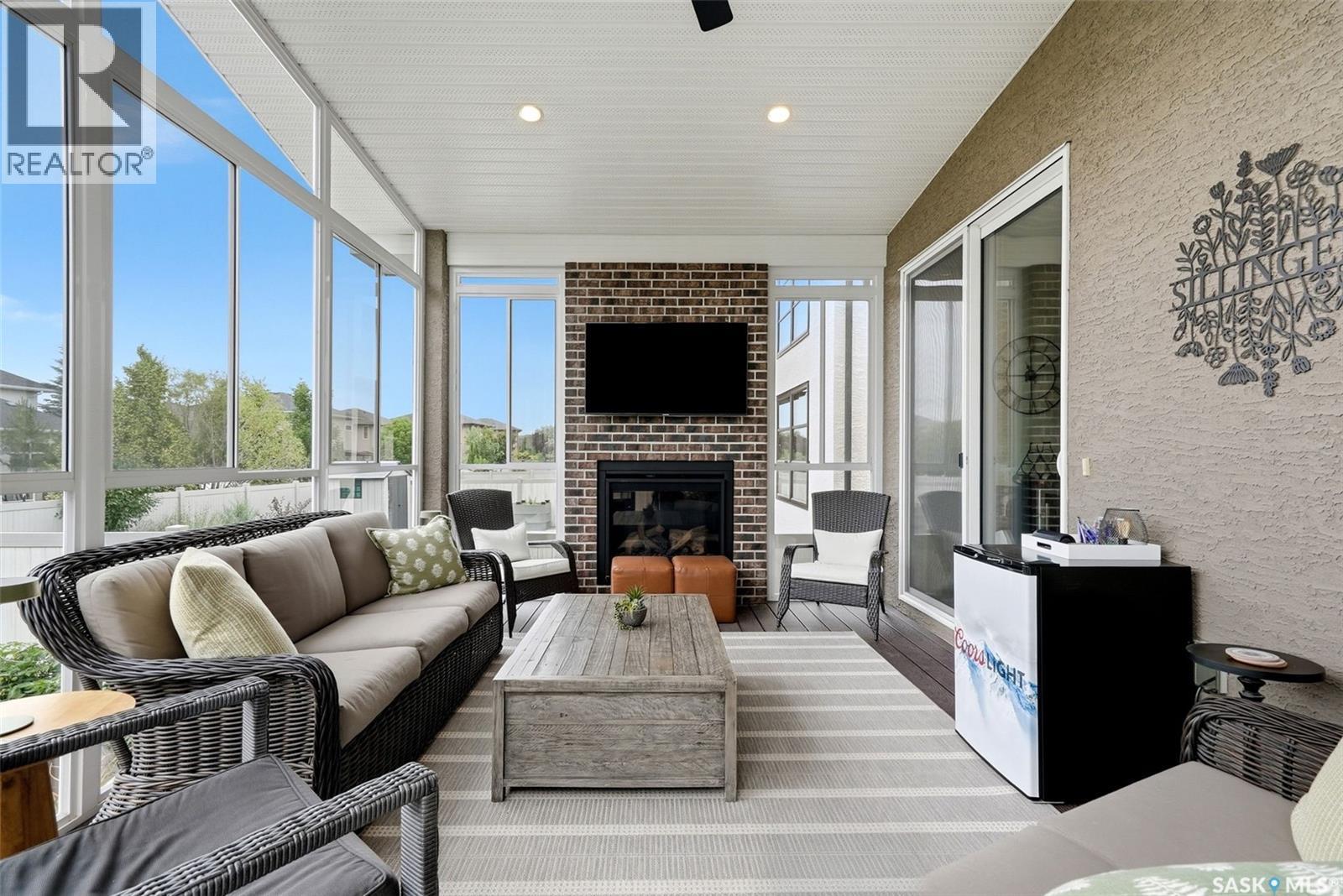 4602 Chuka Drive, Regina, SK - Photo Showing Living Room With Fireplace