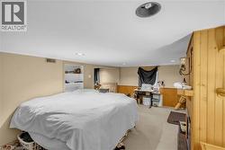 Finished lower level featuring recessed lighting, paneled walls, built-in shelving, and carpeted flooring -