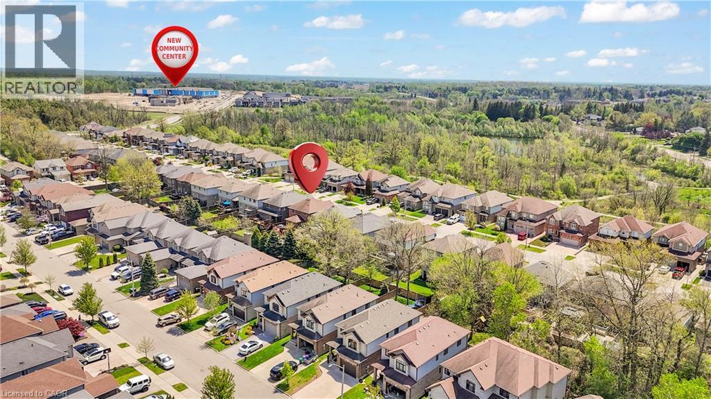 Aerial perspective showcasing a residential community with varied architectural styles - 73 Fitzgerald Drive, Cambridge, ON - Outdoor With View