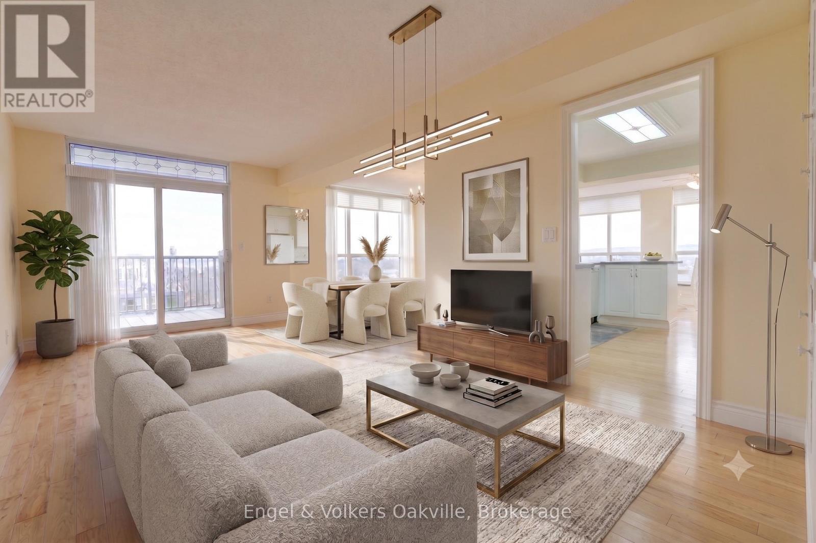 Virtually Staged - Living Room - 1402 - 442 Maple Avenue, Burlington (Brant), ON - Indoor Photo Showing Living Room
