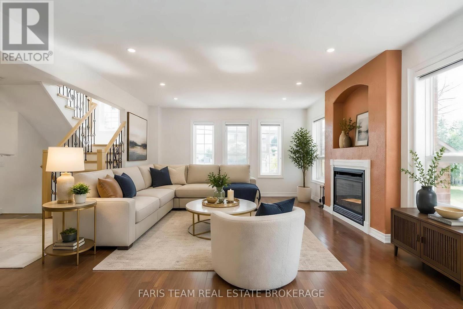 Virtually staged - 2 Vanessa Drive, Orillia, ON - Indoor Photo Showing Living Room With Fireplace