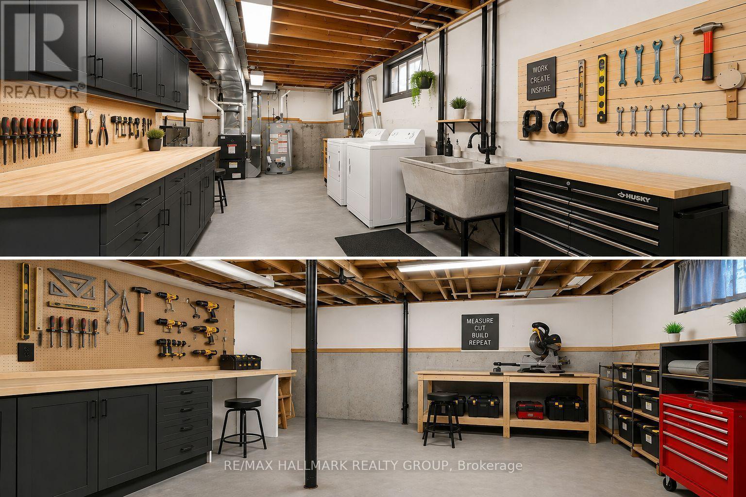 Virtually Staged basement workshop - 20 Cramer Drive, Ottawa, ON - Indoor Photo Showing Basement