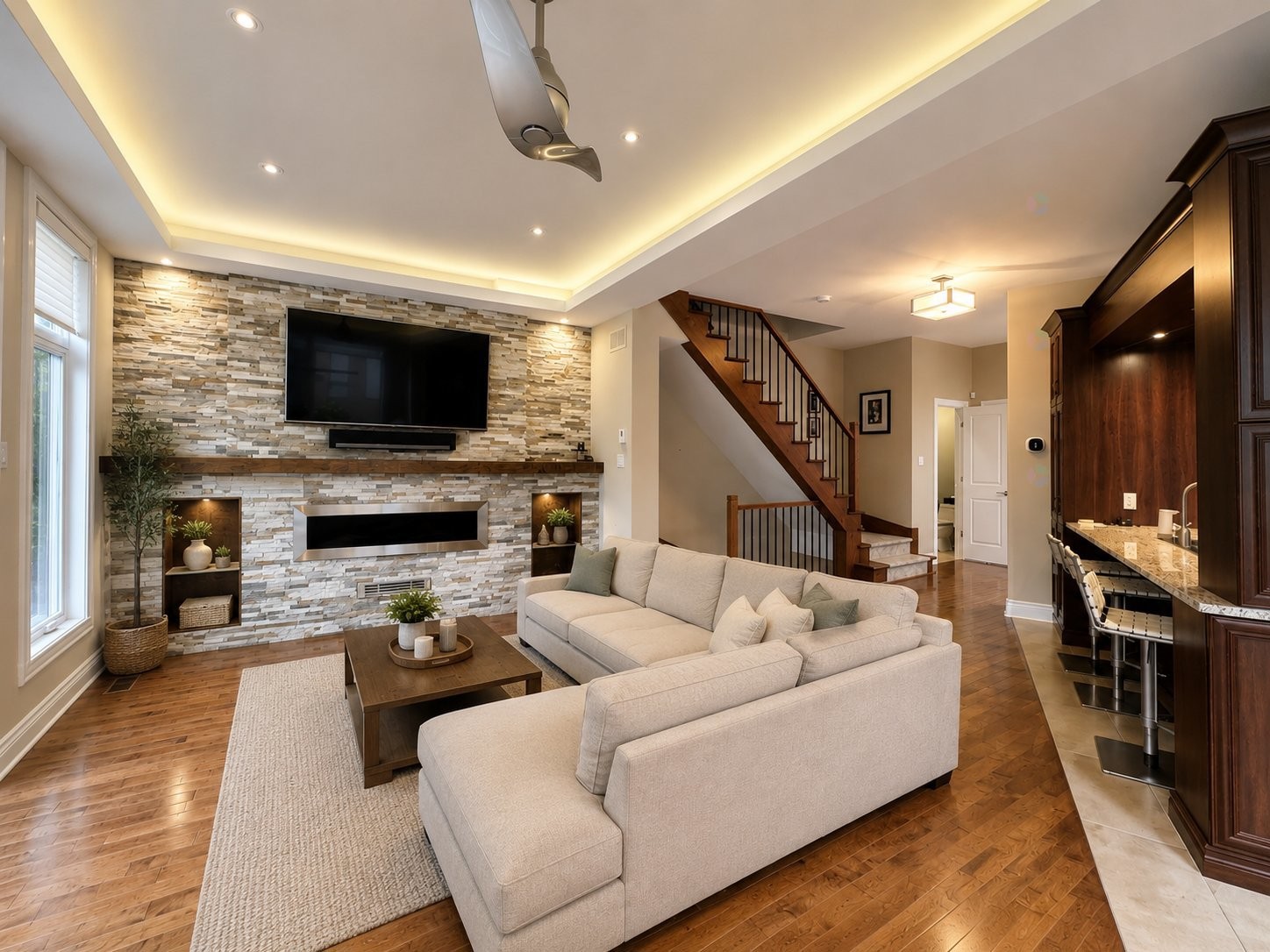 Living Room - 6-373 Av. Elm, Beaconsfield, QC - Indoor Photo Showing Living Room With Fireplace