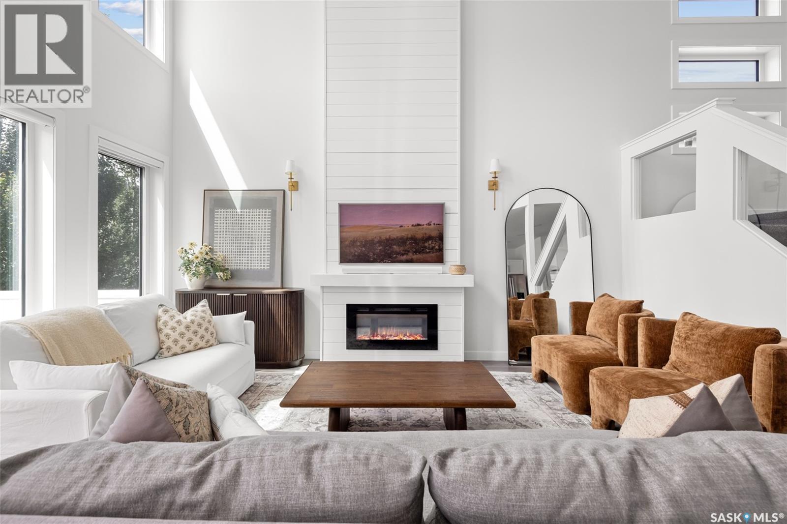 5196 Aviator Crescent, Regina, SK - Indoor Photo Showing Living Room With Fireplace