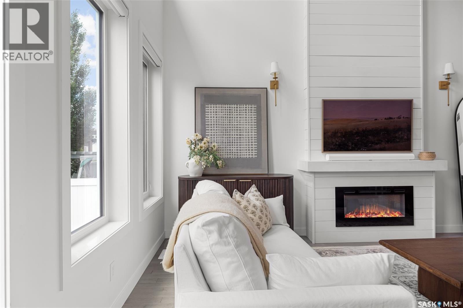 5196 Aviator Crescent, Regina, SK - Indoor Photo Showing Living Room With Fireplace