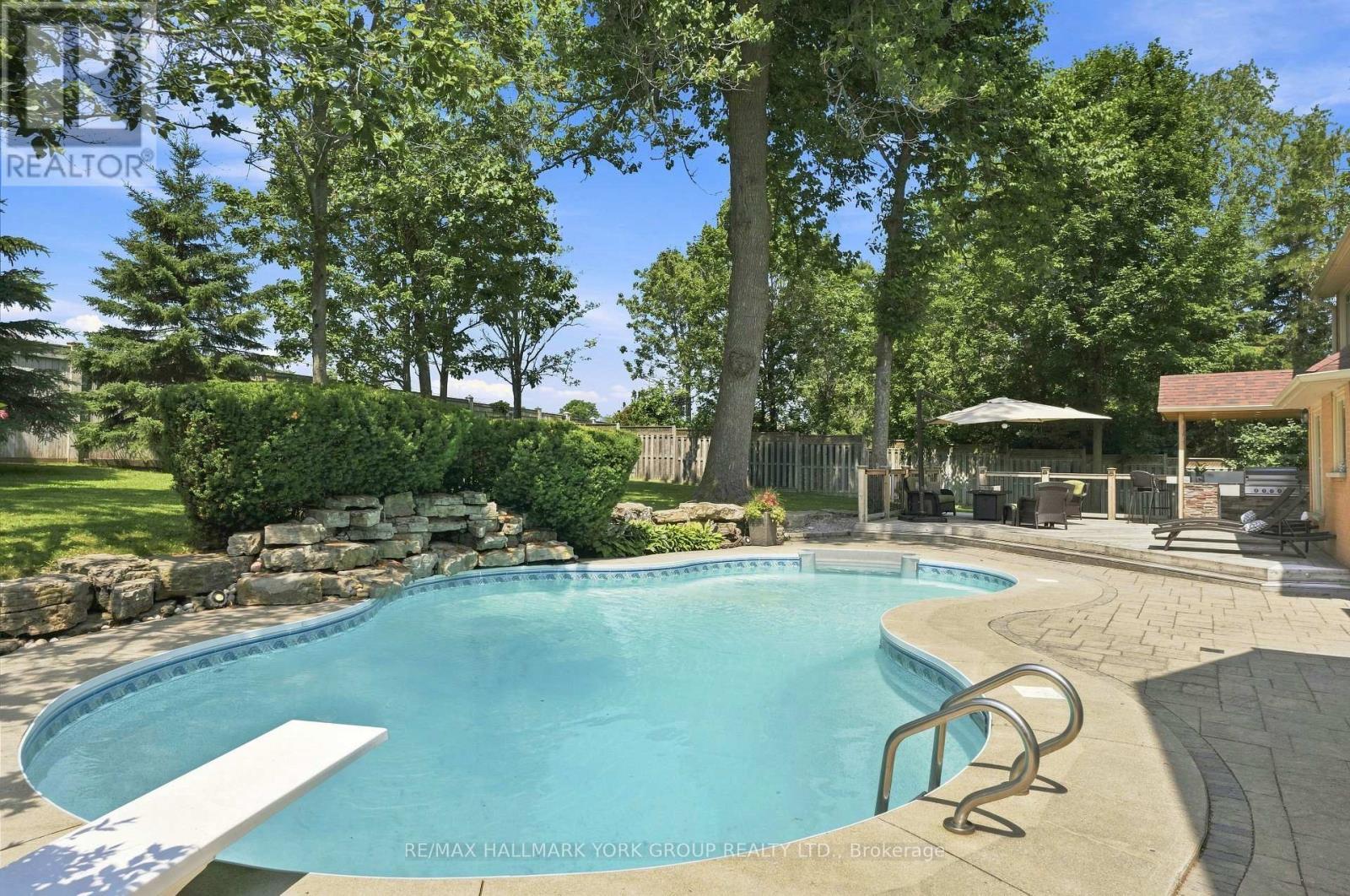 Extensive landscaping / mature trees - 111 Whispering Pine Trail, Aurora, ON - Outdoor With In Ground Pool With Backyard