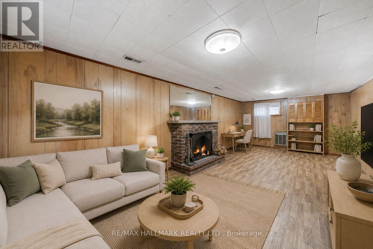 Virtually Staged - 27 Sunray Crescent, Toronto, ON - Indoor Photo Showing Living Room With Fireplace
