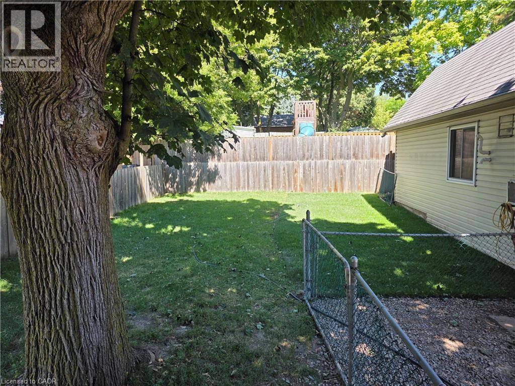 Expansive backyard featuring a manicured lawn, established mature tree, and full privacy fencing - 76 Brentwood Avenue, Kitchener, ON - Outdoor
