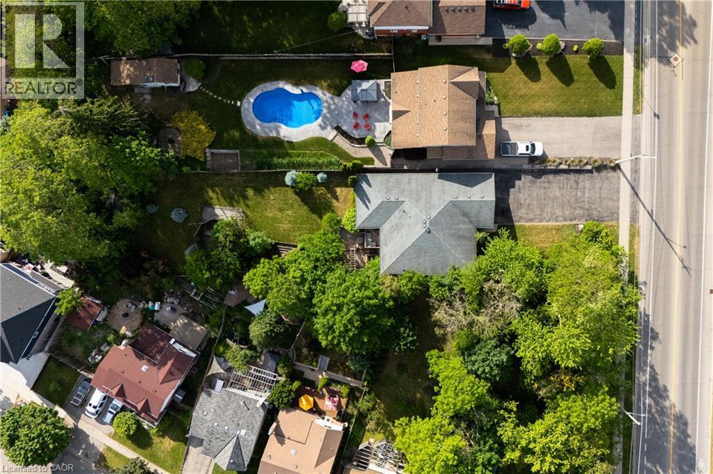 Backyard oasis featuring an in-ground swimming pool, surrounding patio, and expansive lawn - 907 Doon Village Road, Kitchener, ON - Outdoor With View
