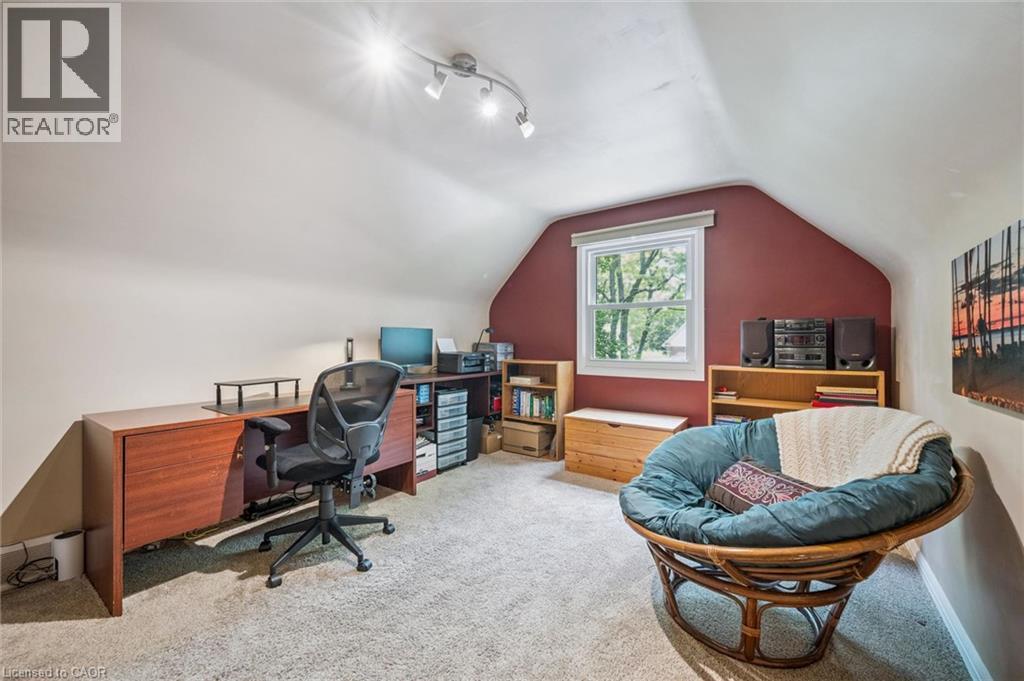 Sloped ceilings, recessed window, track lighting, and carpeted flooring - 119 Sandy Ridge Place, Waterloo, ON - Indoor Photo Showing Office