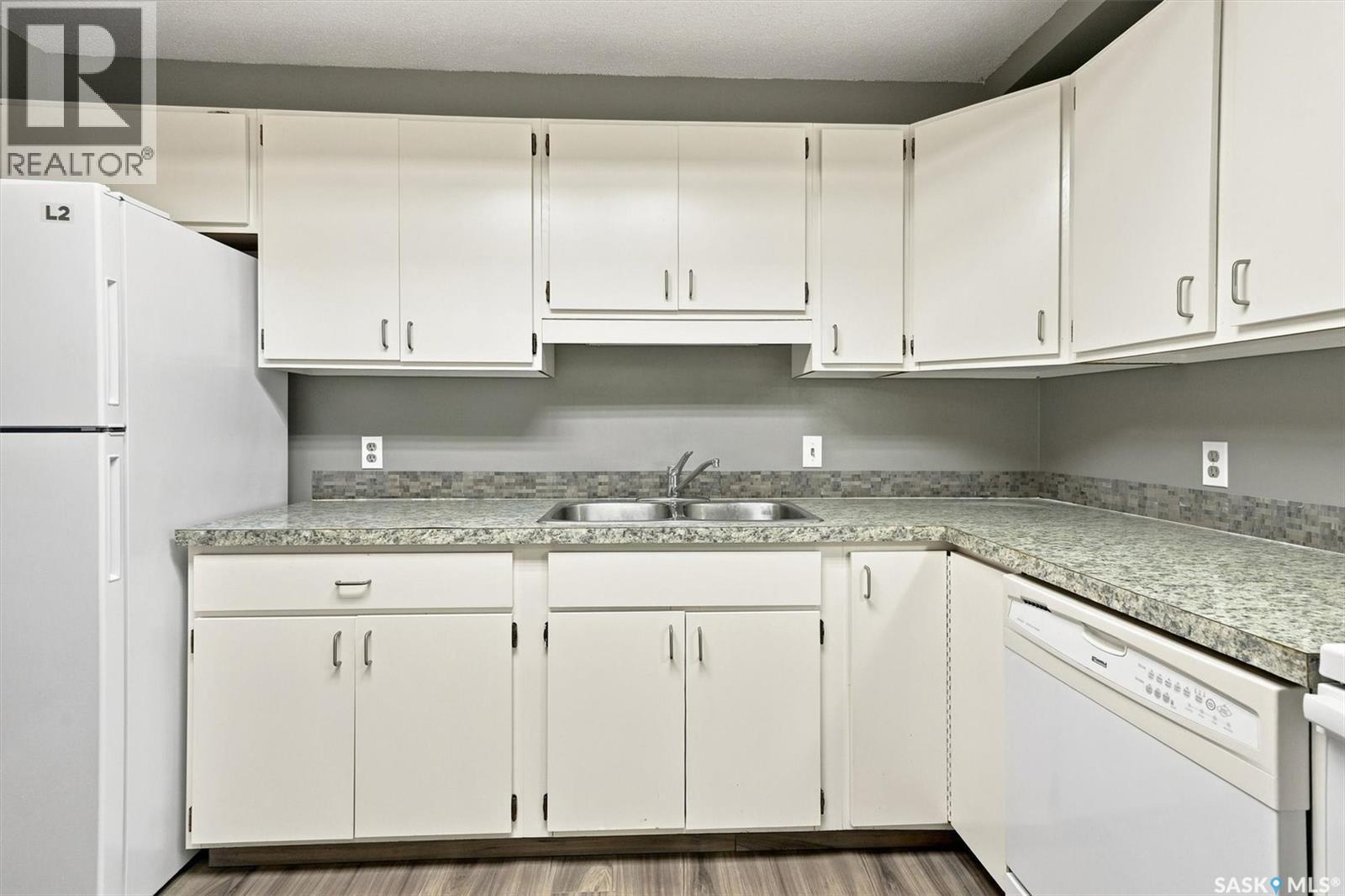 102 1008 Temperance Street, Saskatoon, SK - Indoor Photo Showing Kitchen With Double Sink