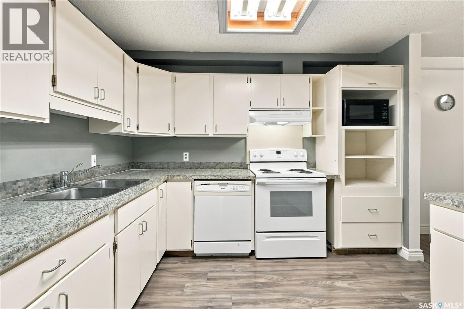 102 1008 Temperance Street, Saskatoon, SK - Indoor Photo Showing Kitchen With Double Sink