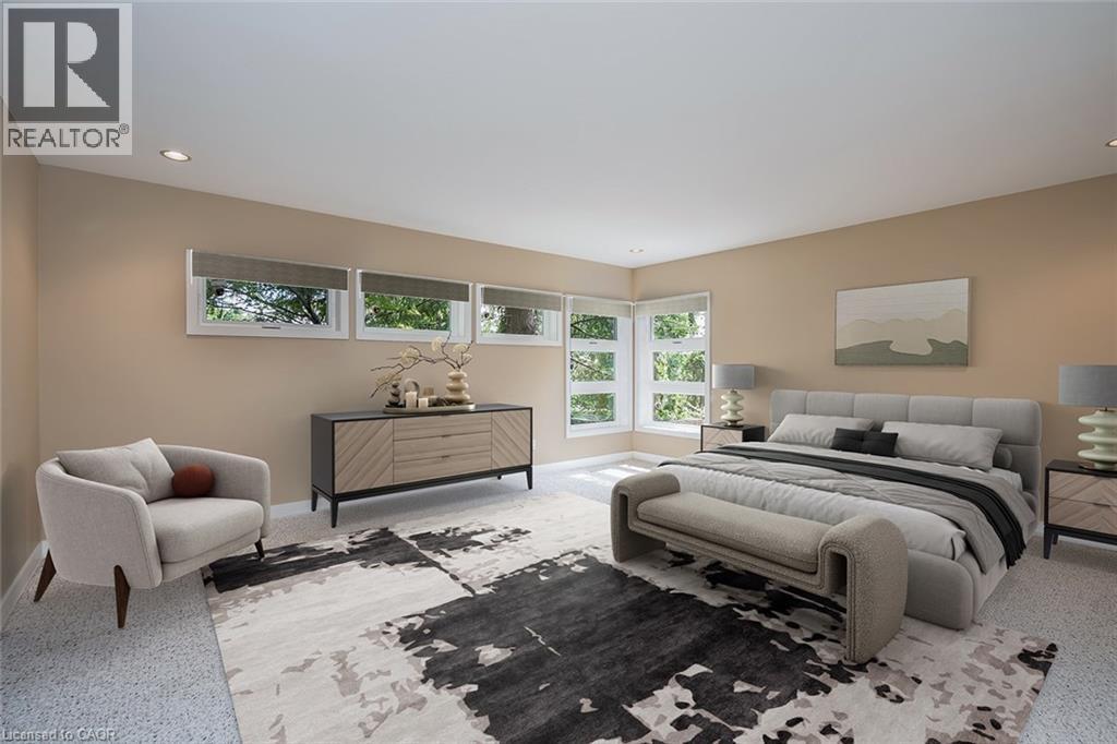 Recessed lighting, multiple windows, light-colored walls, and carpeting - 4189 Inglewood Drive, Burlington, ON - Indoor Photo Showing Bedroom