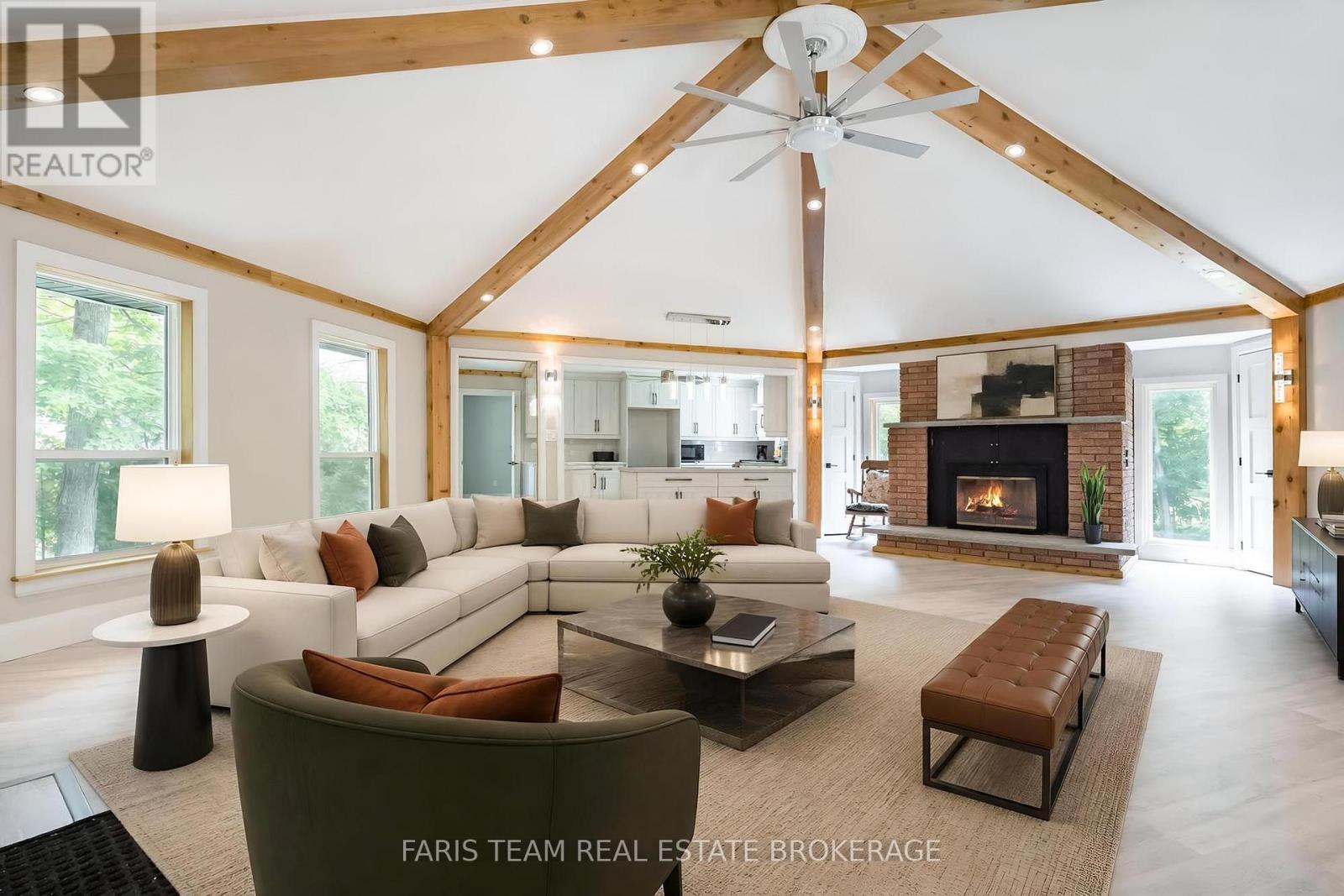 Virtually Staged - 8 Joliet Crescent, Tiny, ON - Indoor Photo Showing Living Room With Fireplace