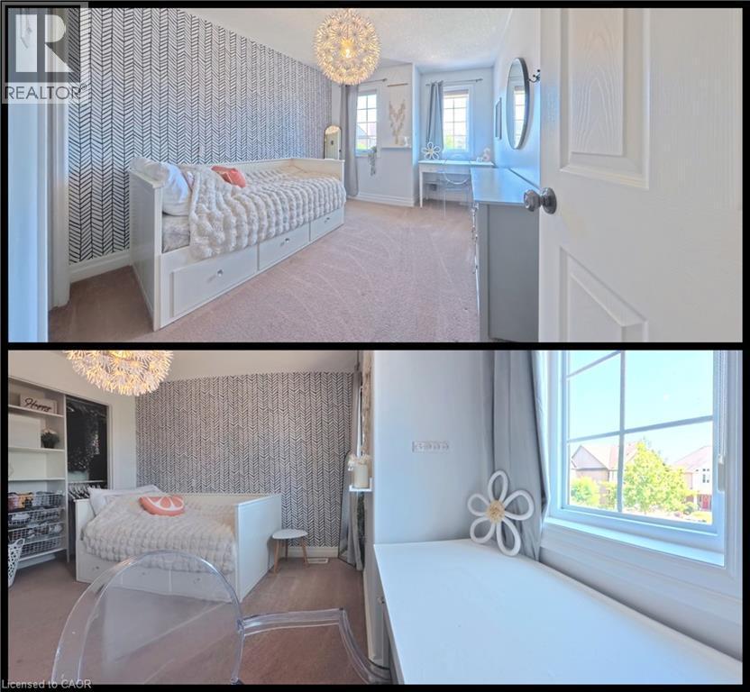 Interior Property View. Presenting a room with patterned wallpaper, daybed, and window - 913 Valebrook Court, Kitchener, ON - Indoor Photo Showing Bedroom