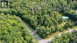 Wooded lot with asphalt roads and a blue-roofed structure - 
