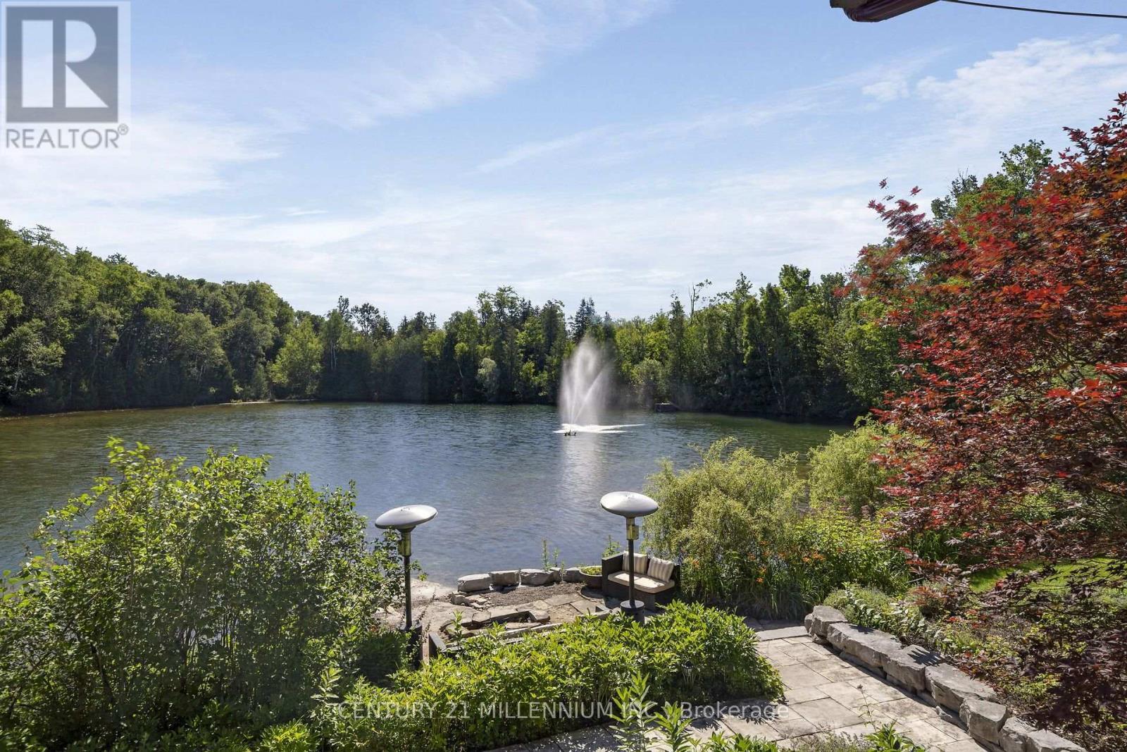 Pond with 3 Fountains and Stone Patio - 9135 Sideroad 24 Side Road, Erin, ON - Outdoor With Body Of Water With View