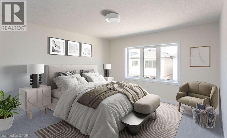 Carpeted flooring, white walls, large window with white trim, flush-mount ceiling light - 16 Monteith Drive, Brantford, ON - Indoor Photo Showing Bedroom