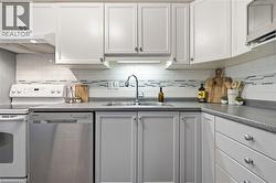 White cabinetry and stainless steel dishwasher -