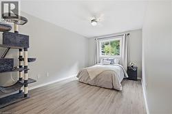 Wood-finish flooring, neutral wall tones, window with natural light, ceiling-mounted light fixture -