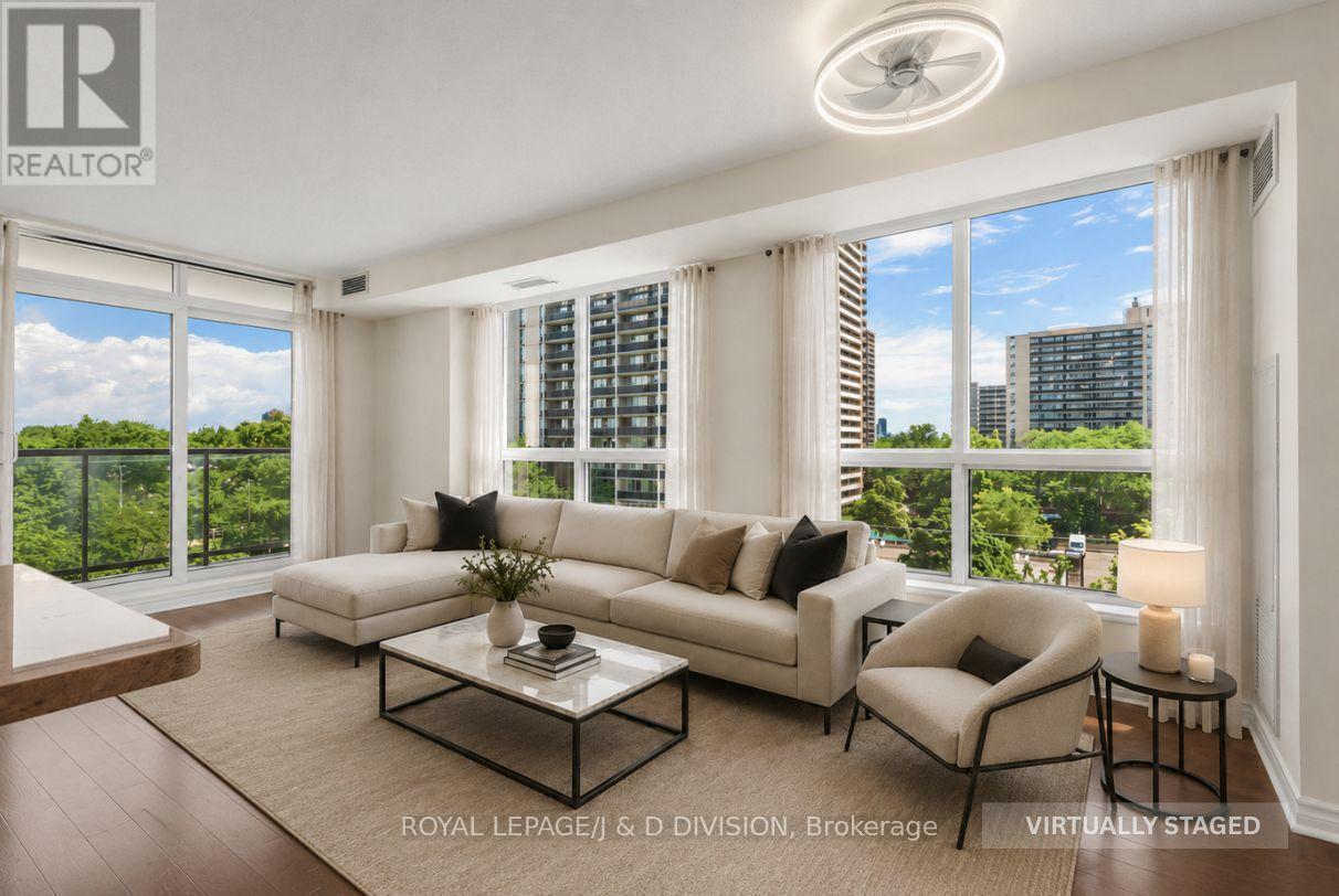 Virtually staged - 503 - 70 High Park Avenue, Toronto, ON - Indoor Photo Showing Living Room
