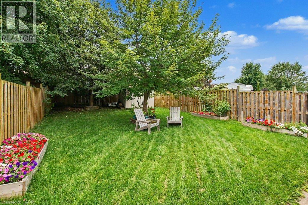 Expansive grass lawn with mature trees and perimeter fencing - 568 Robert Ferrie Drive, Kitchener, ON - Outdoor With Backyard